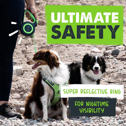 Mighty Paw Retractable Dog Leash 2.0 – 16ft Reflective Nylon for Dogs up to 50 lbs (Green) - Paw Fit Gears
