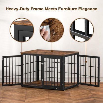 Rustic Dog Crate Furniture – Heavy Duty Wooden Kennel & End Table for Large/Medium Dogs (42" Brown) - Paw Fit Gears