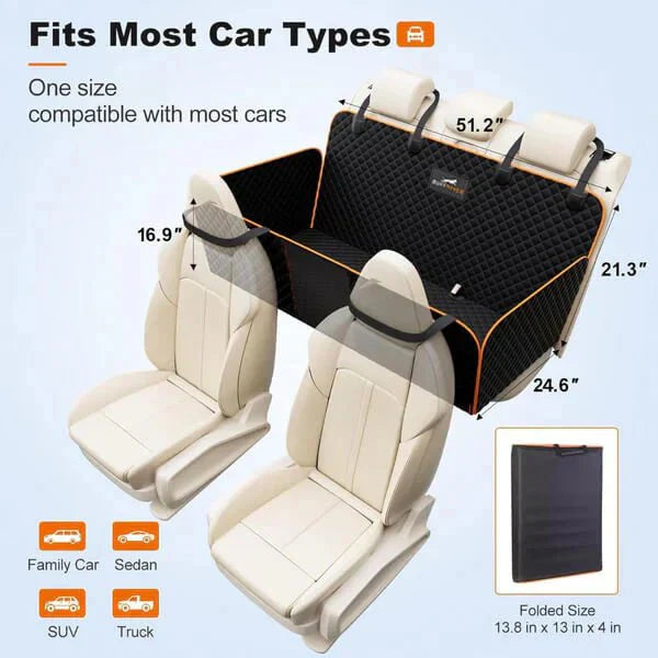 6 - In - 1 Dog Car Seat Cover for Back Seat, Waterproof Dog Car Hammock with Mesh Window, Non - Slip Pet Backseat Protector for Cars, Trucks and Suvs - Paw Fit Gears